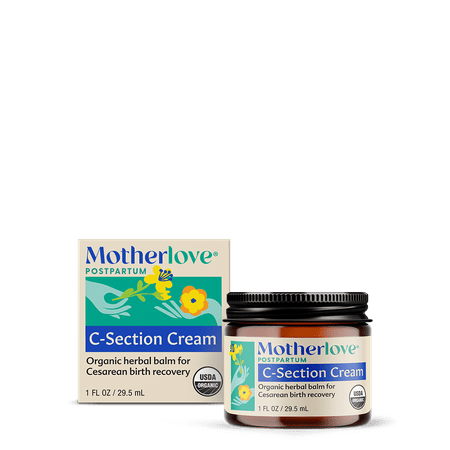 Motherlove C-Section Cream, Organic Herbal Balm for Cesarean Scar Massage, 1 oz Jar