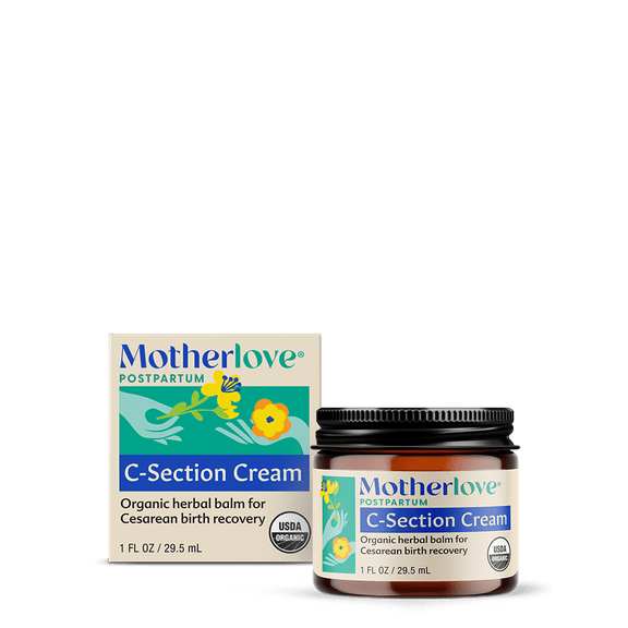 Motherlove C-Section Cream, Organic Herbal Balm for Cesarean Scar Massage, 1 oz Jar