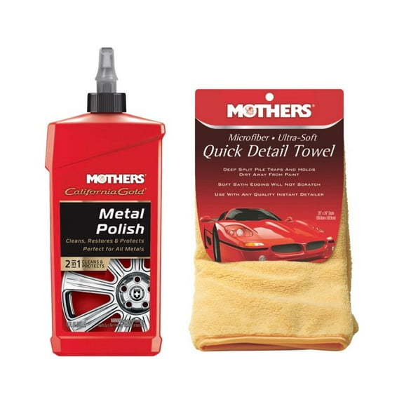 Mothers 05112/155600 California Gold Metal Polish 12 oz. and Mothers Microfiber Ultra-Soft Quick Detail Towel