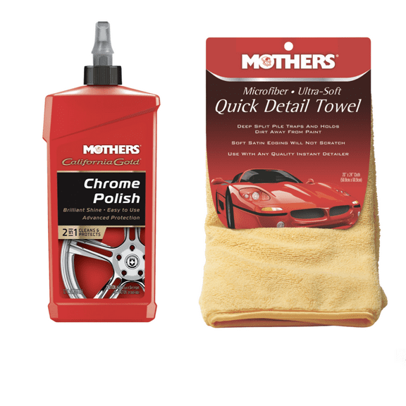 Mothers 05212/155600 California Gold Chrome Polish 12 oz. and Mothers Microfiber Ultra-Soft Quick Detail Towel