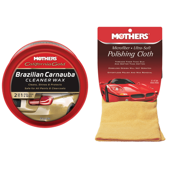 Mothers 05500/155200 Brazilian Carnauba Cleaner Wax 12 oz. and Microfiber Ultra-Soft Polishing Cloth