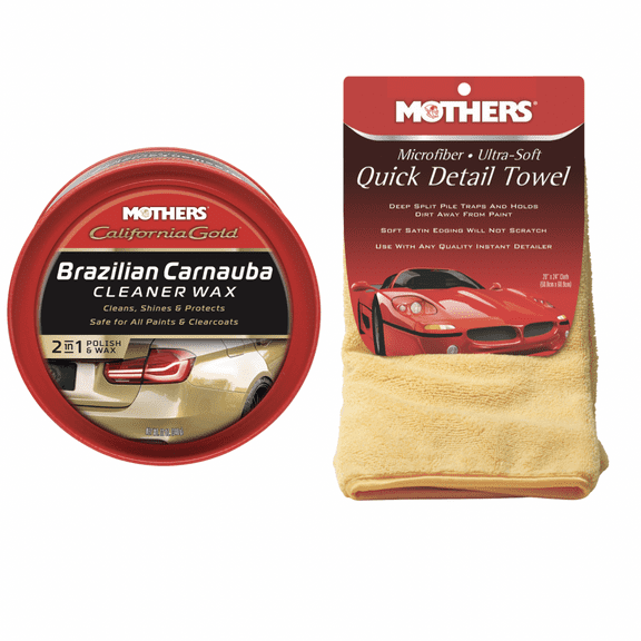 Mothers 05500/155600 Brazilian Carnauba Cleaner Wax 12 oz. and Microfiber Ultra-Soft Quick Detail Towel
