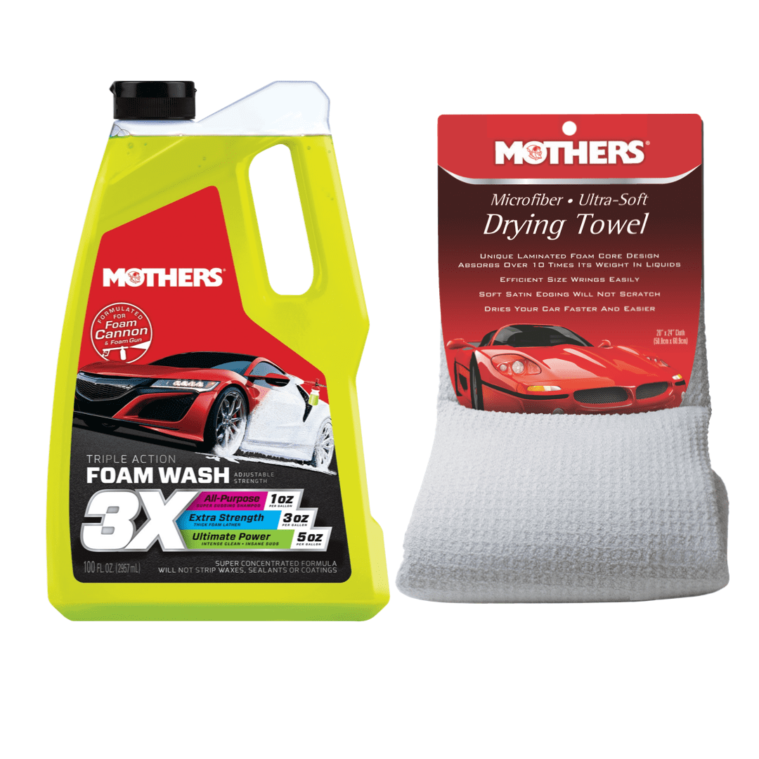 Mothers 05610/155300 Triple Action Foam Wash 100 oz. and Microfiber Ultra-Soft Drying Towel