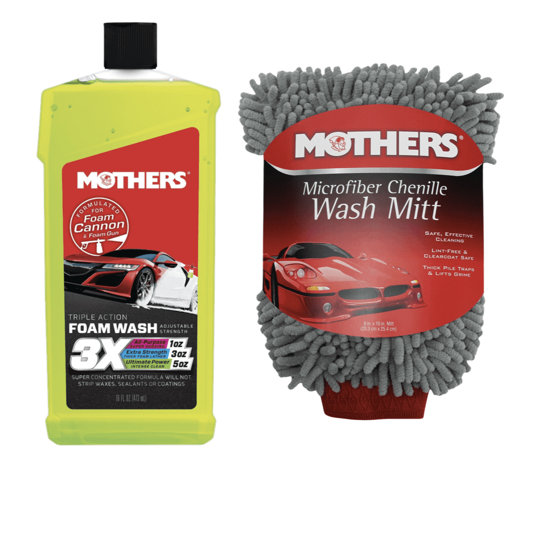 Mothers 05616/156400 Triple Action Foam Wash 16 oz. and Mothers Microfiber Chenille Wash Mitt