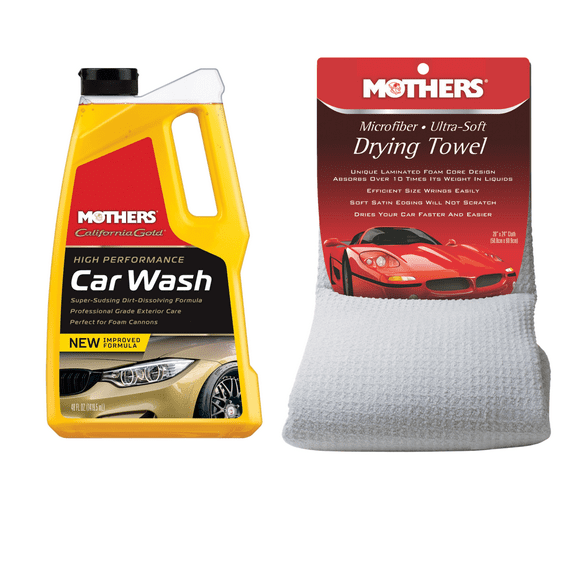 Mothers 05648/155300 California Gold Car Wash 48 oz. and Mothers Microfiber Ultra-Soft Drying Towel