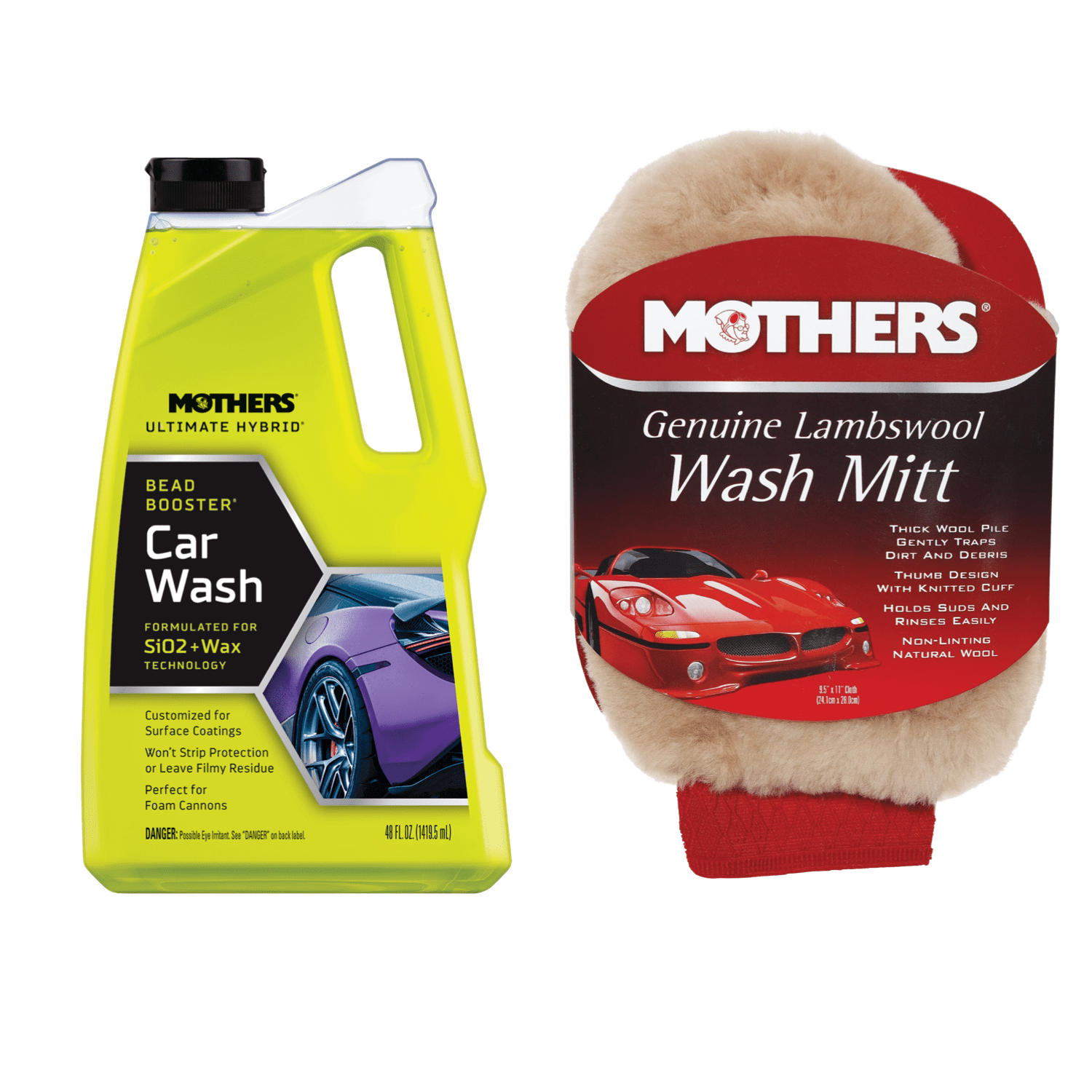 Mothers 05668/156300 Ultimate Hybrid Car Wash 48 oz. and Mothers Genuine Lambswool Wash Mitt