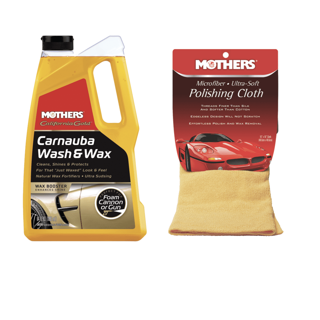 Mothers 05674/155200 California Gold Carnauba Wash & Wax 64 oz. and Mothers Microfiber Ultra-Soft Polishing Cloth