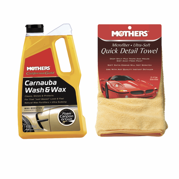 Mothers 05674/155600 California Gold Carnauba Wash & Wax 64 oz. and Mothers Microfiber Ultra-Soft Quick Detail Towel