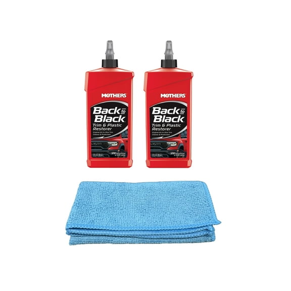 Mothers Back-To-Black Trim & Plastic Restorer (12 oz) Bundle with Microfiber Cloth (3 Items)