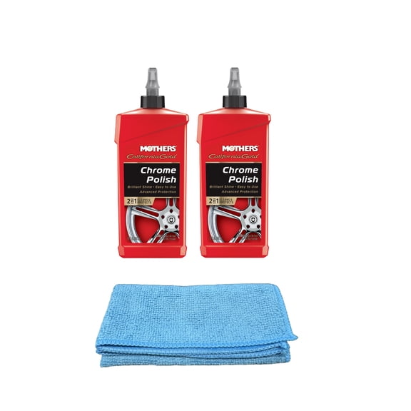 Mothers California Gold Liquid Chrome Polish (12 oz.) Bundle with Microfiber Cloth (3 Items)