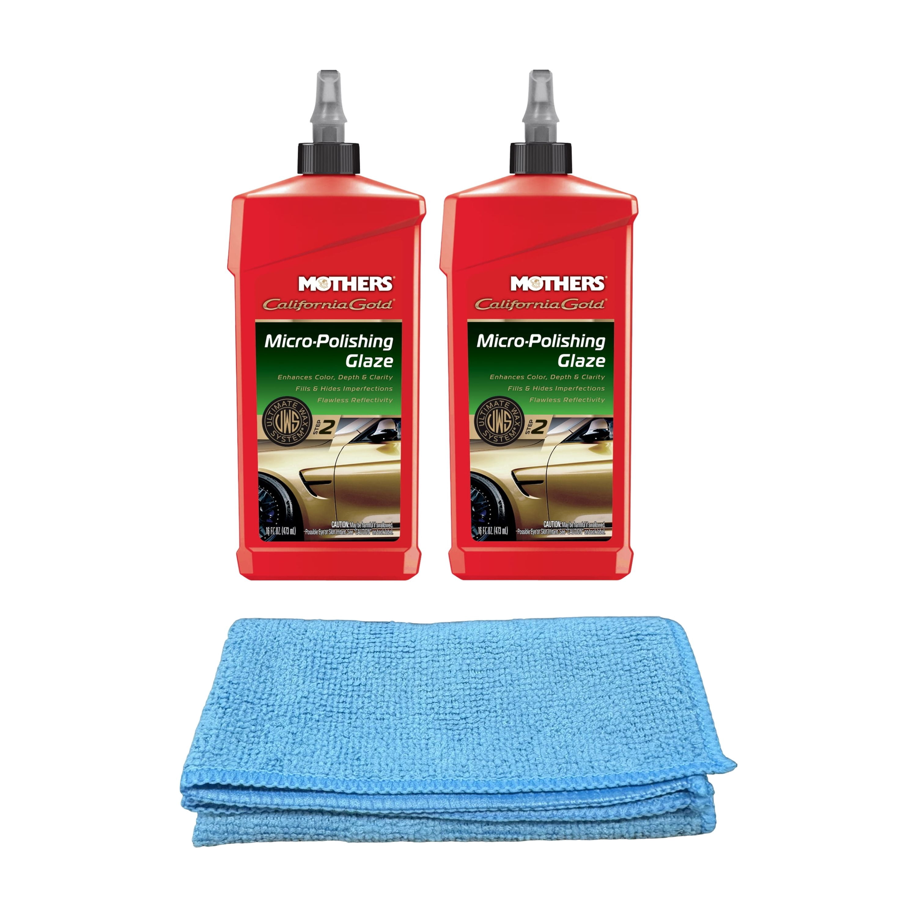 Mothers California Gold Micro-Polishing Glaze (16 oz) Bundle with Microfiber Cloth (3 Items)