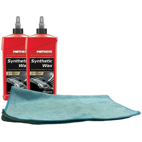 Mothers California Gold Synthetic Liquid Wax (16 oz) Bundle with Microfiber Cloth (3 Items)