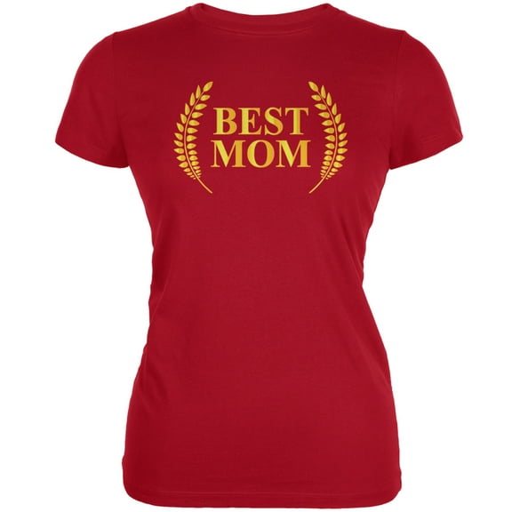 Mothers Day - Best Mom Laurel Red Juniors Soft T-Shirt - X-Large