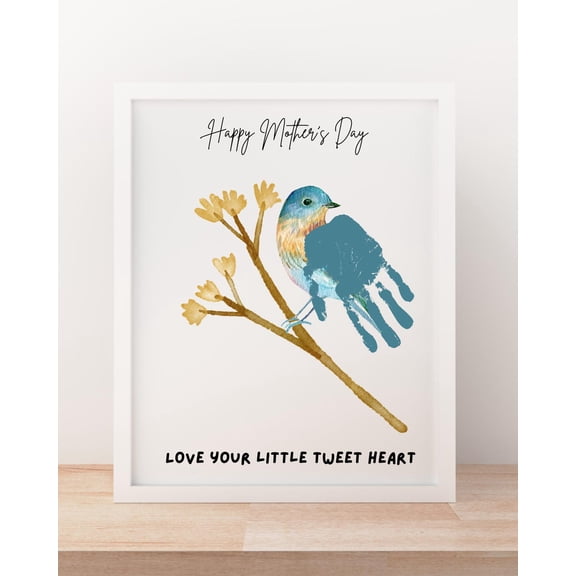 Mothers Day Bird Handprint Keepsake Poster, Unframed Paper Poster 8x10in
