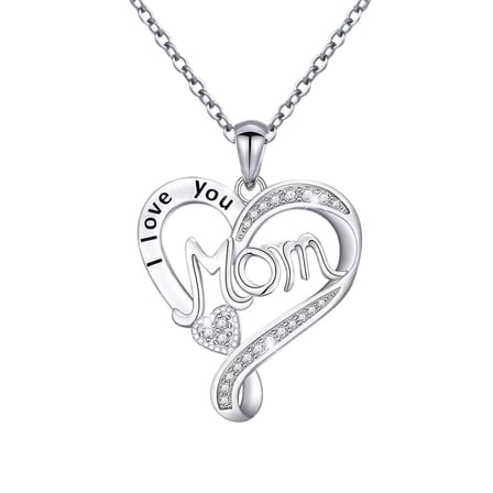 Mothers Day Birthday Gift for Mom, I YOU MOM Hollow Mother Necklace Pendant for Women Love Heart Pendant Jewelry