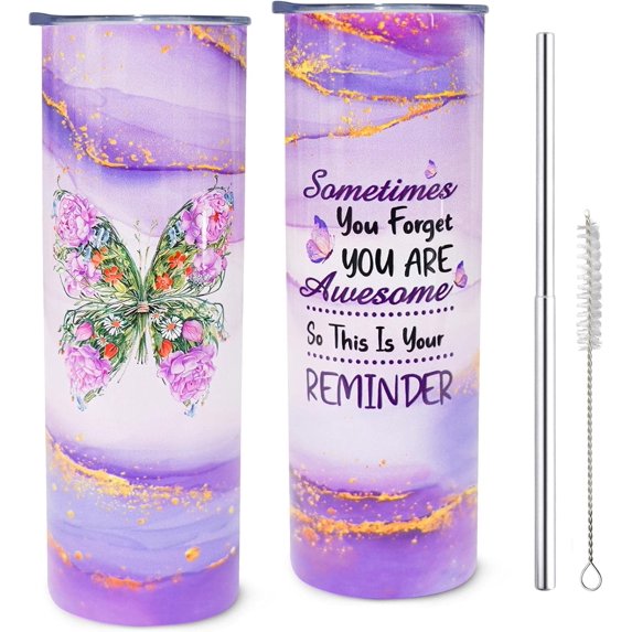 Mothers Day Birthday Gifts for Women Mom Wife Butterfly Tumblers with Lid and Straw - 20 OZ Butterfly Cup Travel Coffee Mug for Inspirational Gifts for Best Friend Sister Daughter Coworker