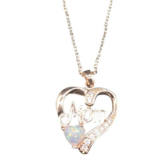 Mothers Day Birthday Jewelry Gift for Women, I LOVE YOU Mom Birth Stones Necklace, Love Heart Pendant Necklace for Mom, Necklace Gift for Mother