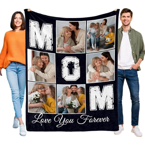 Mothers Day Blanket for Mom Grandma, Custom Blanket with Picture, Photo Collage Blankets Customized Blanket with Photos, Personalized Mother Day Birthday Gifts for Nana Grandpa Dad Friends Blankets
