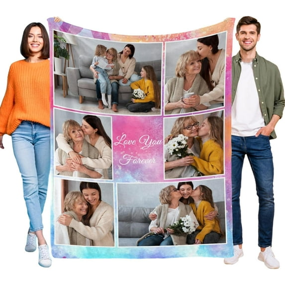 Mothers Day Blanket for Mom Grandma, Custom Blanket with Picture, Photo Collage Blankets Customized Blanket with Photos, Personalized Mother Day Birthday Gifts for Nana Grandpa Dad Friends Blankets