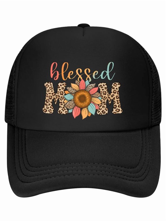 Mothers Day Blessed Mom Leopard Print Sunflower Mama Baseball Cap