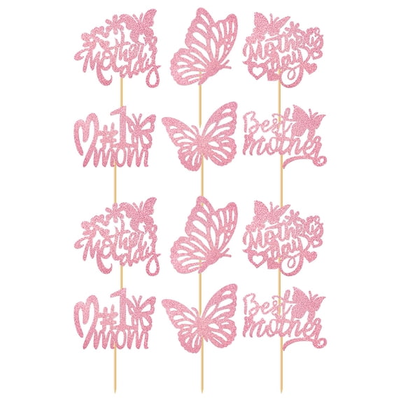 Mothers Day Cake to pper, Ngxiha 12 Pcs Mothers Day to ppers to Best Mom, Happy Mothers Day, Mom Birthday Party Decorations Rose Gold Glitter Cake Decoration Picks Sticks for Mom