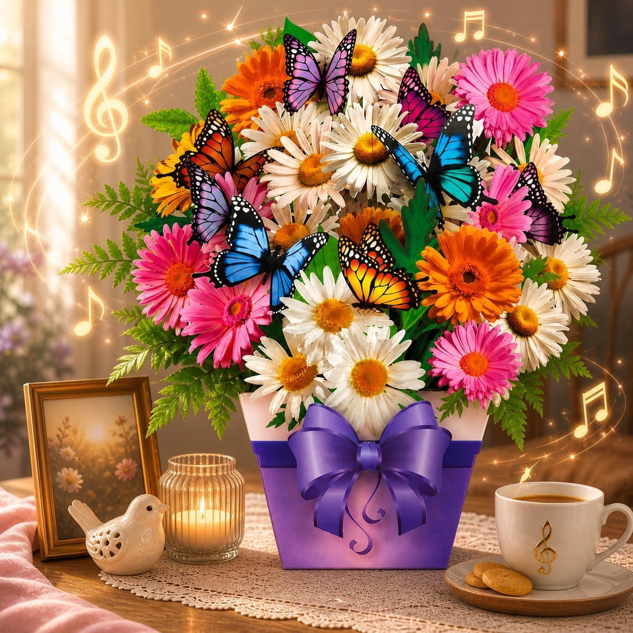 Mothers Day Card, Butterfly Cards with Music and Light, Flower Bouquet Gifts for Mom, Women, Wife, Sister (daisy butterfly)