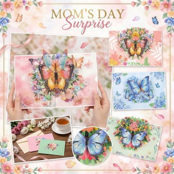 Mothers Day Card, Butterfly Wisteria Pop Up Mothers Day Card For Mom, Wife, Daughter, Sister, Grandma, Pop Up Birthday Cards for Women,3D Mother's Gifts With Envelope And Message Note