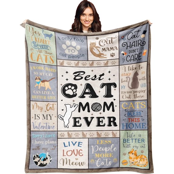 Mothers Day Cat Mom Gifts for Women Blanket 50"X60", Cat Gifts for Women, Cat Lover/Lady Gifts, Funny Cats Themed Presents for Birthday/Christmas, Cat Blanket