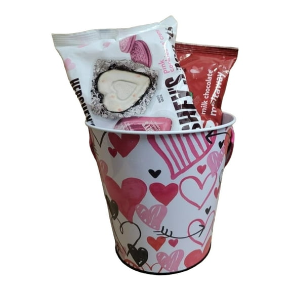 Mothers Day Chocolate Kiss bundle 1 9 oz bag of Hershey Milk Chocolate Meltaway Roses, 1 8.8 oz bag of Pink Cookie N' Creme Hershey's Hearts with Heart Print Tin Bucket