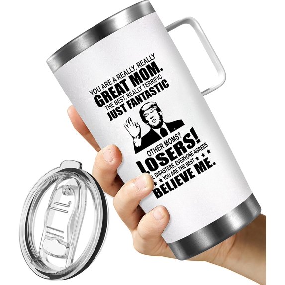 Mothers Day Choice for Mom, Great Mother Stainless Steel 20 OZ Tumbler with Handle & Lid, Best Mom Ever Choice from Daughter Son, Birthday Christmas Choice Idea for Mom Coffee Tumbler Mug
