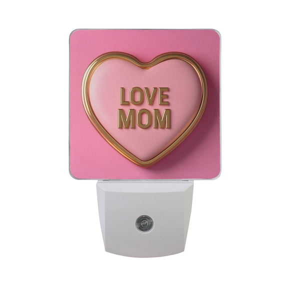 Mothers Day Cute Heart Texts Love Mom LED Night Light with Smart Sensor Plug Into Wall Dusk to Dawn 2 packs