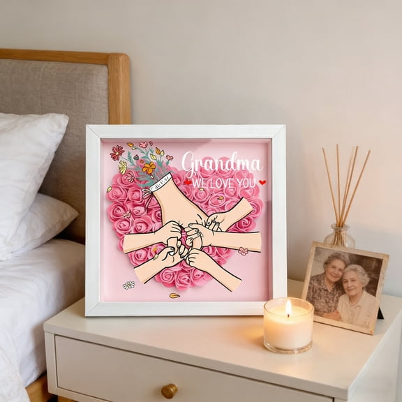 Mothers Day Decorations, Mom Flower Shadow Box Personalized Holding Hand Flower Shadow Frame for Mom Grandma Mothers Day Gift Family Birthday Mothers Day (Holding Hand)