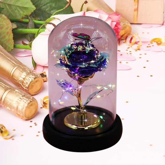 Mothers Day Galaxy Glass Rose in Glass Dome Eternal Rose Light up Rose in Glass Dome Gold Dipped Rose Fake Forever Flower Rustic Decoration Gifts Ideas for Grandma from Daughters Nana Presents