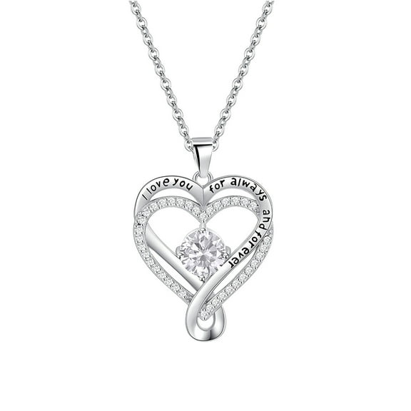 Mothers Day Gift, 925 Sterling Silver Heart Necklaces for Women, Infinity Rhinestone Pendant Sparkly Jewerly Birthday Wedding Gifts
