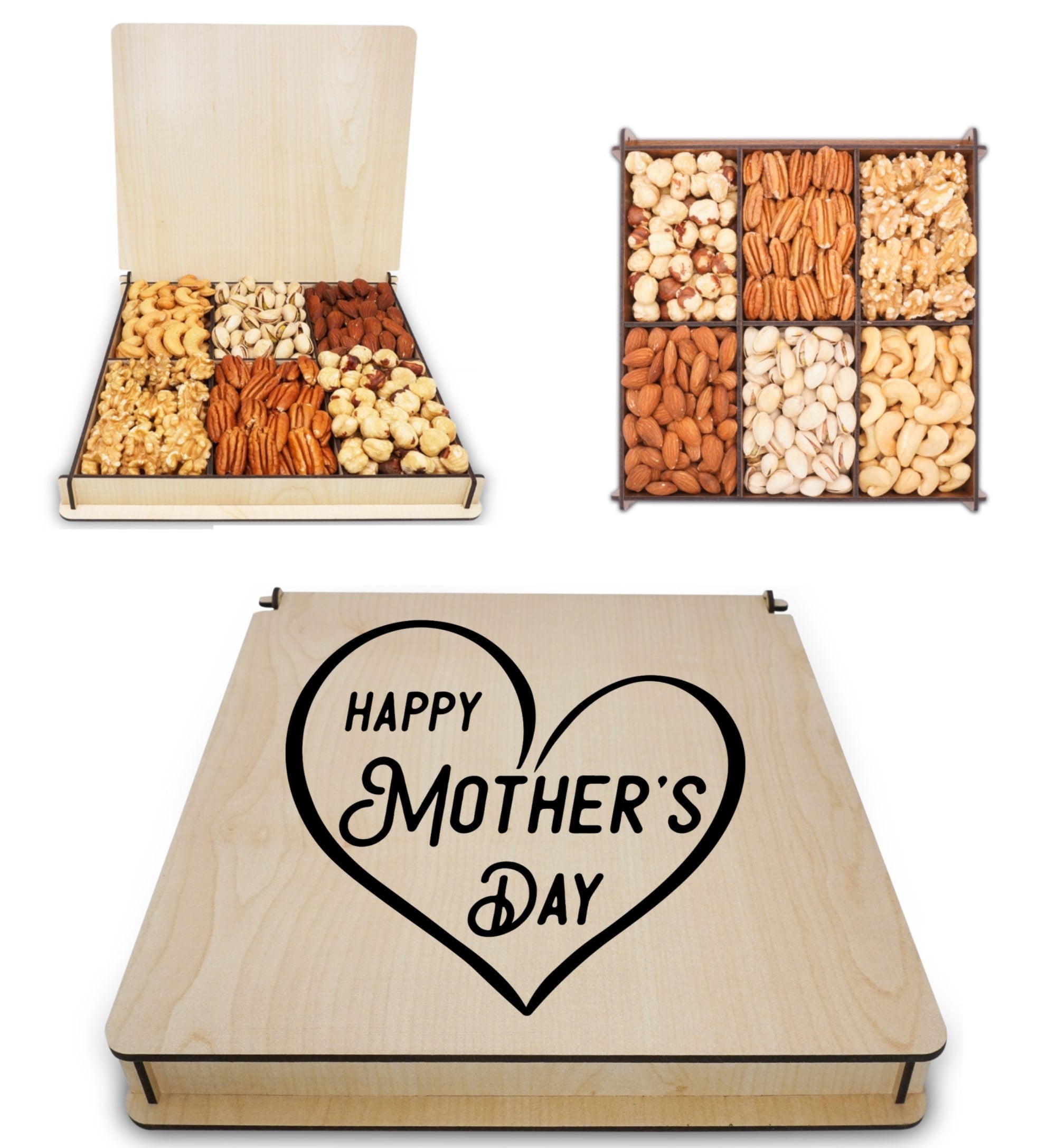 Mothers Day Gift, Food Basket, Mixed Nuts Wooden Reusable, Women, Wife, Snack Box, Secret Garden's
