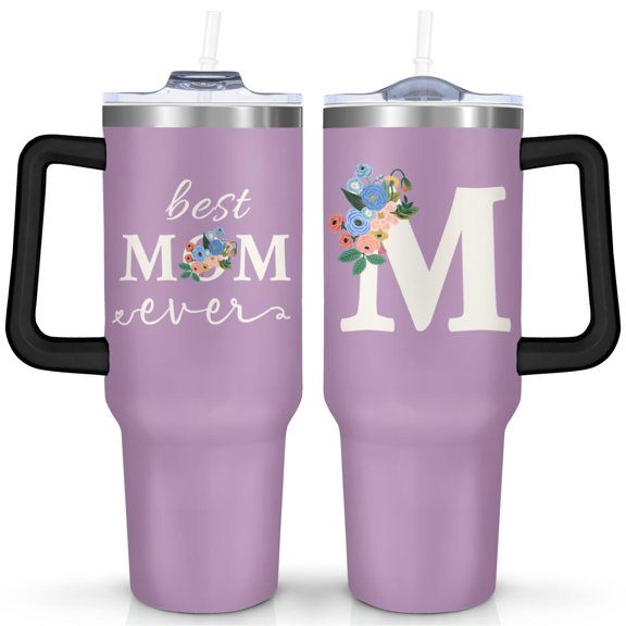 Mothers Day Gift for Mom Mug Cup 40 Oz Tumbler with Handle and Straw, Reusable Stainless Steel Water Bottle Leak Proof Insulated Travel Iced Coffee Cup Birthday Christmas Custom Gift for Mom(M)