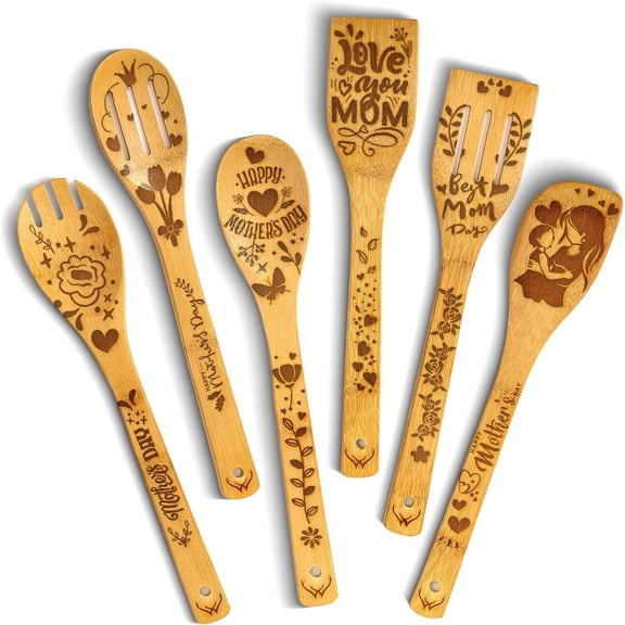 Mothers Day Gift - Premium Bamboo Wooden Spoons for Cooking - Wooden Cooking Utensils Set Gifts for Mom from Daughter