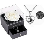 Mothers Day Gift Preserved Real Red Rose with Silver-Tone Heart Necklace I Love You Gift Set, Enchanted Real Rose Flower for Valentines Day Anniversary Wedding Romantic Gifts for her Red Rose