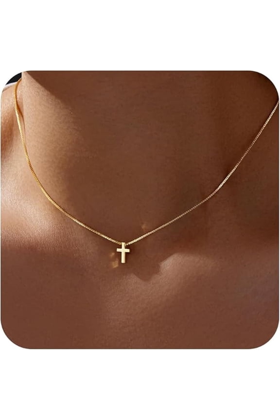 Mothers Day Gifts 14K Gold Silver Plated Cross Necklace for Women Dainty Minimalist Small Cross Choker Waterproof Non Tarnish Religious Faith Jewelry Cute Simple Christian Baptism Pendant Necklaces