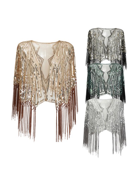 Mothers Day Gifts AXXD Black Cover Up Women 1920s Shawl Beaded Sequin Deco Evening Cape Flapper Cover up