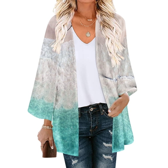 Mothers Day Gifts AXXD White Cover Up Women Kimono Cover up Floral Print Puff Sleeve Kimono Loose Chiffon Long Cover Up