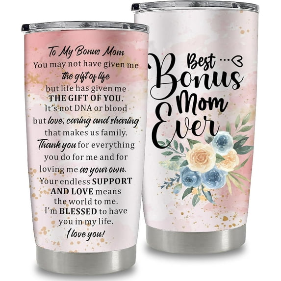 Mothers Day Gifts for Bonus Mom, Best Bonus Mom Ever, Stepmom Gifts from Stepdaughter, Gift for Bonus-mom 20Oz Tumbler, Stepmom Gift for Christmas Birthday Coffee Mug