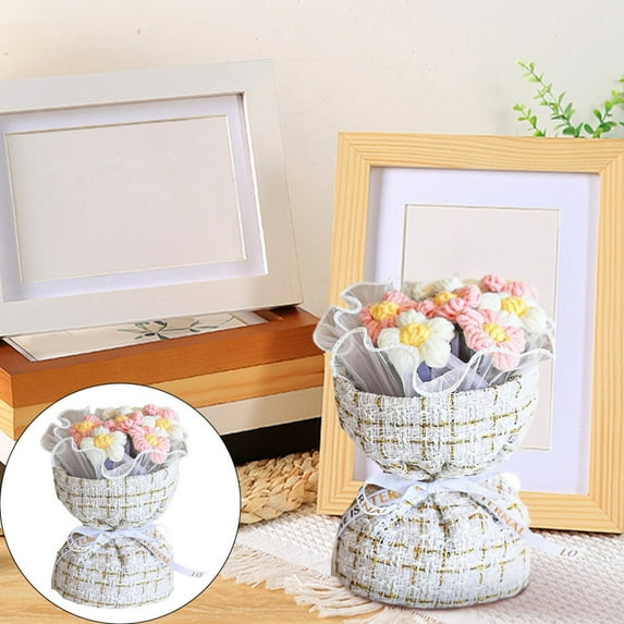 Clearance! Completed Crochet Flower Bouquet Handmade Knitted Puff Flowers Bouquet Crochet Bouquet Kit Knitted Puff Yarn Flowers for Valentines Day Mother's Day Birthday Wedding