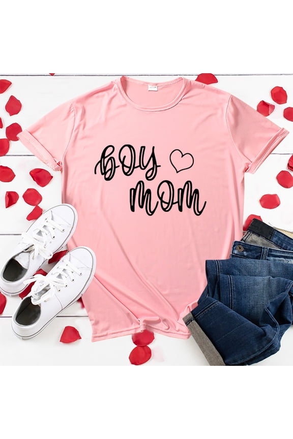 Mothers Day Gifts,Fashion Boy Mom Print O-Neck Short Sleeve Top Shirt Womens Summer Tops