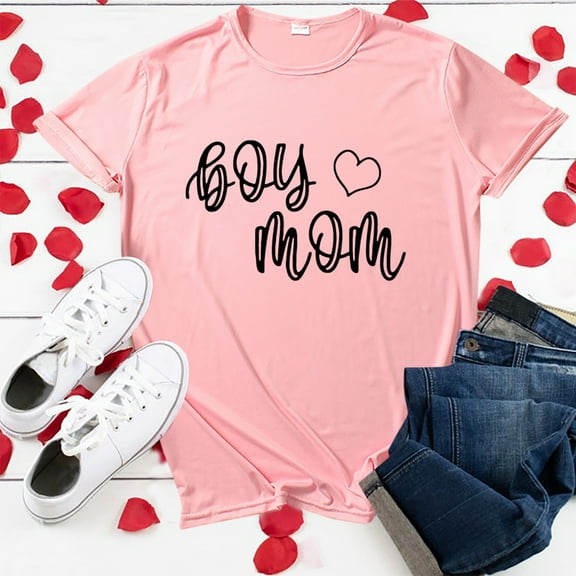 Mothers Day Gifts,Fashion Boy Mom Print O-Neck Short Sleeve Top Shirt Womens Summer Tops