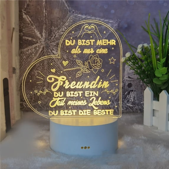 Mothers Day Gifts LED Ambient Light Clear Acrylic Circle/Heart Stand Gold Lettering Daughter Love Message Decor for Desk Home Display