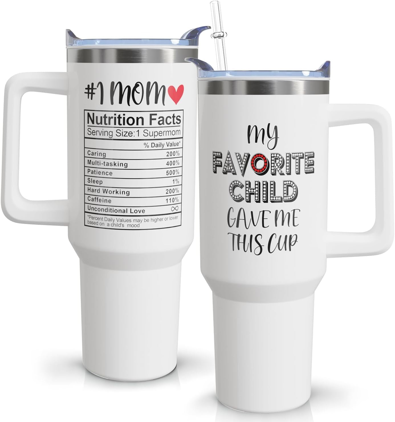 Mothers Day Gifts for Mom - 40 oz Tumbler with Handle and Straw, Vacuum Insulated Water Bottle Stainless Steel, Leak Proof Travel Mug Funny Mama Cup for Women Birthday Christmas Gift from Daughter Son