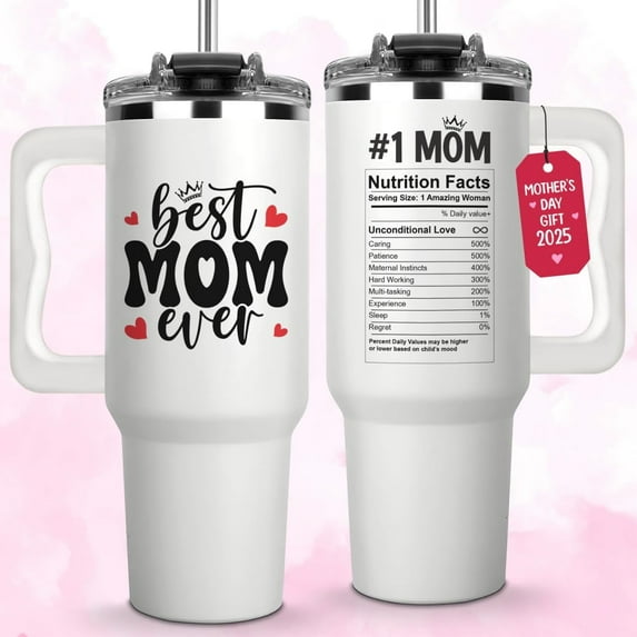 Mothers Day Gifts For Mom - Best Mom Ever Tumbler With Handle 40oz, Mommy Coffee Mug, Mama Tumblers, Momma Gift Ideas, Funny Birthday Present For Her, Cute Mother Day Gift Tumbler, Mom Cup