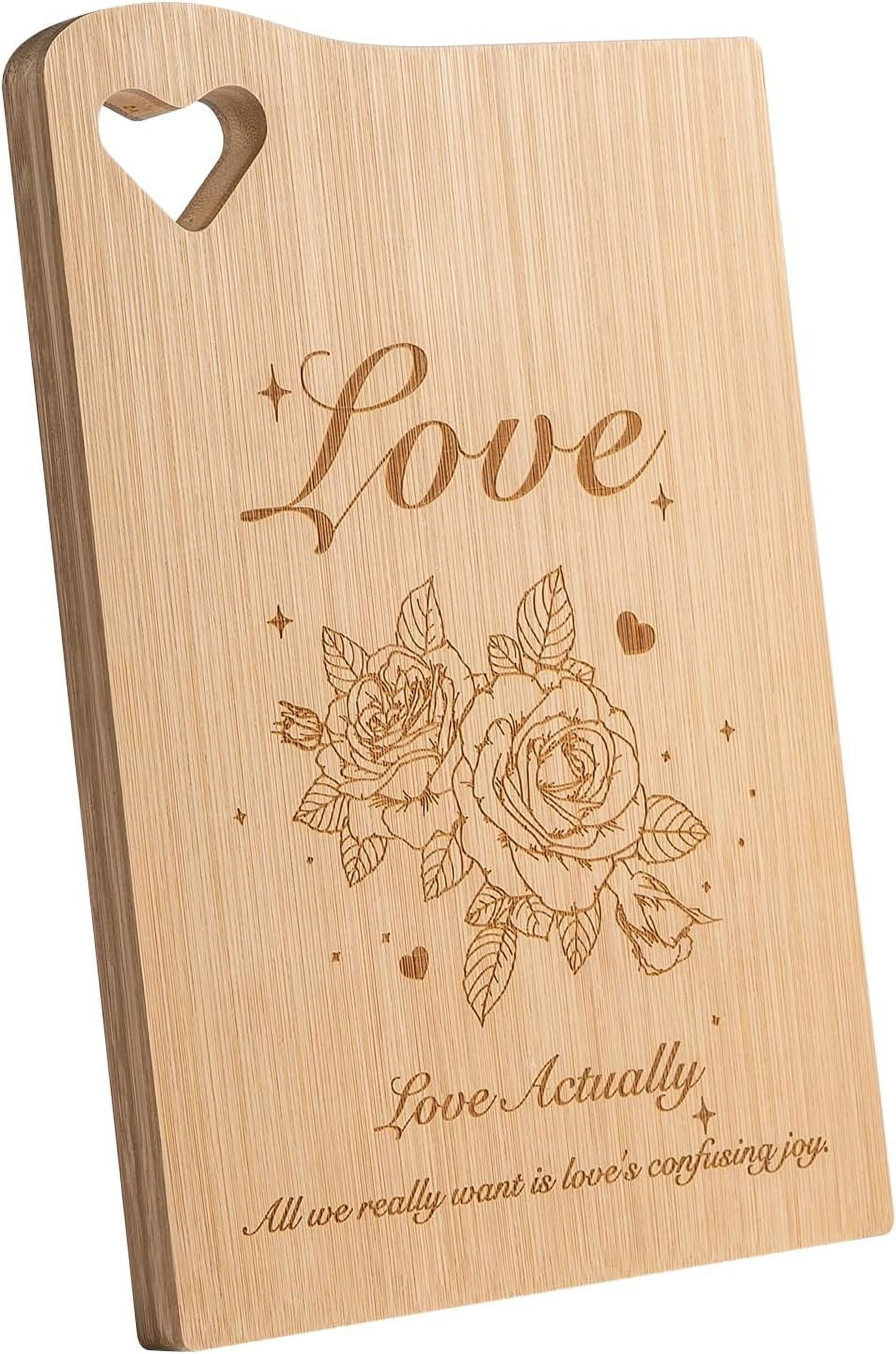 Engraved Bamboo Cutting Board With Utensils - I Love Mom Gift Set, Mother's Day, Birthday & Christmas Kitchen Gifts