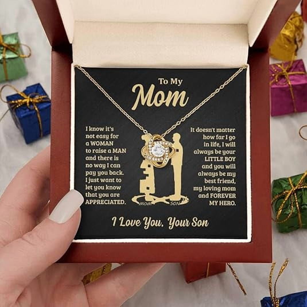 Mothers Day Gifts For Mom From Son, To My Mom Necklace From Son, Pendant Jewelry For Mother, Birthday Gifts For Mother Necklace With Heartfelt Message & LED Gift Box for Her